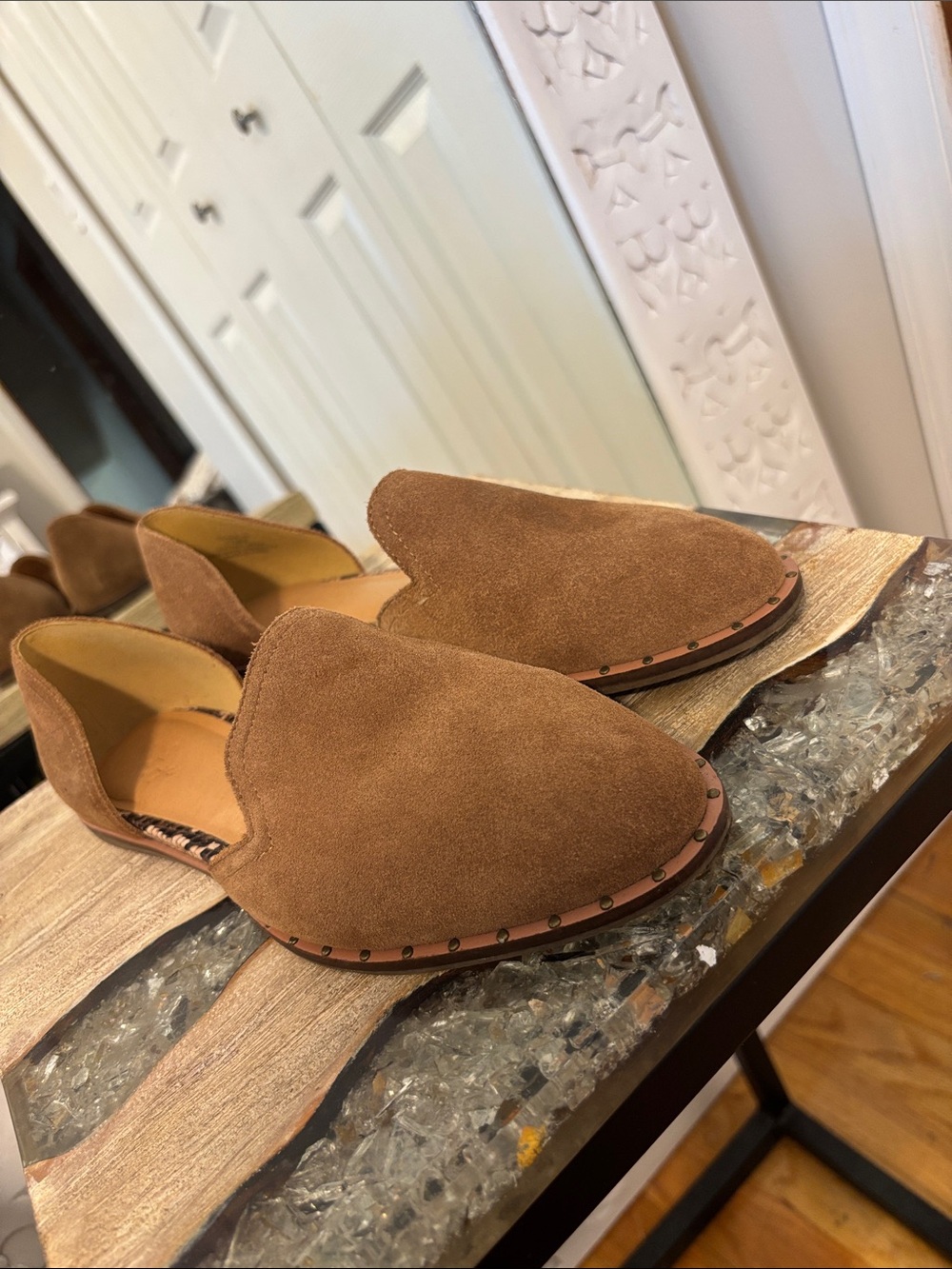 Crown Vintage Brown Suede Stud-Trim Loafers